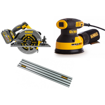 DCS579N DeWALT FLEXVOLT 54V diskinis pjūklas + DWE6423 šlifuoklis 280W + DWS5022 1.5 m kreipančioji liniuotė