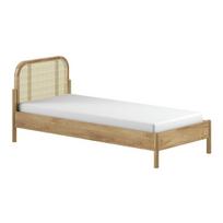 Natūralios spalvos iš ąžuolo masyvo viengulė lova su lovos grotelėmis 90x200 cm Olive Rotan – Vipack