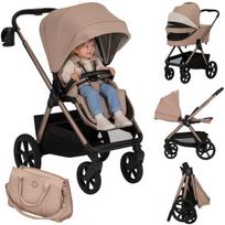 Vaikiškas vežimėlis 2in1 su lopšiu iki 22 kg, GravelTech ratai, amortizacija, 3D ventiliacija – Lionelo Carmine Beige Sand