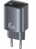 USAMS CC290 T66 45W GaN 1xUSB-A 1xUSB-C Grey