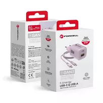 Forcell F-Energy GaN III Crystal Color Travel Charger | 33W | PD, QC, GaN | USB-C, USB-A | includes USB-C to USB-C cable | purple