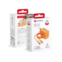 Forcell Phone charger F-Energy GaN III Crystal Color 2x USB-C AVS SSFC2.0 60W + silicone USB-C to USB-C cable VT-60 orange