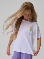 T-shirt boxy su spauda mergaitiškas - balti