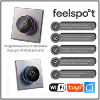 Programuojamas termostatas Feelspot WTH08.16G WiFi, pilkas, Tuya, Smart Life 05-00192