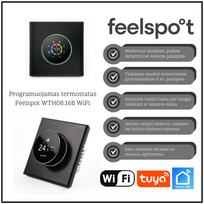 Programuojamas termostatas Feelspot WTH08.16B WiFi, juodas, Tuya, Smart Life 05-00191