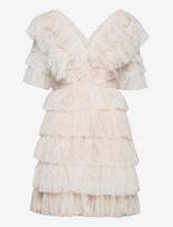 Malina - Sky V-Neck Frill Mini Lace Dress - Trumpa suknelė - Balta