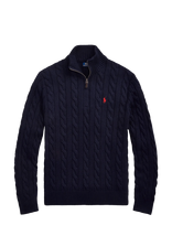 Polo Ralph Lauren - Cable-Knit Cotton Quarter-Zip Sweater - Megztinis su užtrauktuku - Tamsiai mėlyna