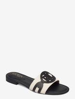 Lauren Ralph Lauren - Alegra Canvas-Leather Slide Sandal - Plokščiapadės basutės - Juoda