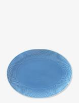 Lyngby Porcelæn - Rhombe Color Ovalt Serveringsfad 28.5X21.5 Blå - Vakarienės lėkštės - Mėlyna
