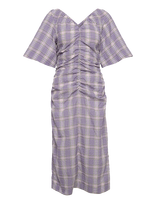 GANNI - Seersucker Check V-Neck Fitted Midi Dress - Iki kelių ir midi suknelės - Violetinė