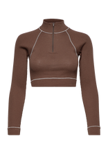 Barbara Kristoffersen By Rosemunde - Short Turtle Zip T-Shirt - Ilgarankoviai trumpi marškinėliai - Ruda