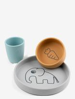 Done By Deer - Silicone Dinner Set Elphee Grey/Mustard/Blue - Vakarienės rinkiniai - Marga / raštuota