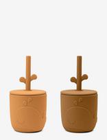 Done By Deer - Peekaboo Straw Cup 2-Pack Wally Mustard - Gertuvė - Oranžinė