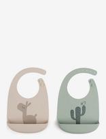 Done By Deer - Silicone Bib 2-Pack Lalee Sand/Green - Seilinukas be rankovių - Marga / raštuota