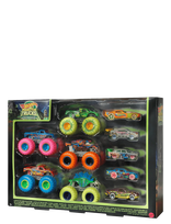 Hot Wheels - Monster Trucks Glow In The Dark Multipack, 10 Toy 1:64 Vehicles: 5 Trucks & 5 Cars - Žaislinis automobilis - Marga / raštuota