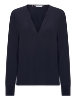 Tommy Hilfiger - Viscose Crepe V-Neck Blouse - Marškinėliai ilgomis rankovėmis - Tamsiai mėlyna