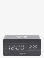 KARLSSON - Alarm Clock Block W. Phone Charger Led Black Veneer, White Led - Žadintuvas - Juoda