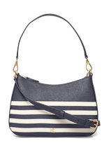 Lauren Ralph Lauren - Striped Leather Medium Danni Bag - Rankinė - Tamsiai mėlyna