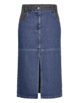 Stella Nova - Black And Blue Denim Midi Skirt - Iki kelių ir midi suknelės - Mėlyna