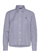 Polo Ralph Lauren - Cropped Boxy Striped Cotton Shirt - Marškinėliai ilgomis rankovėmis - Tamsiai mėlyna