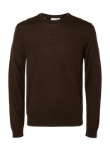 Selected - Slhtray Ls Knit Merino Crew Neck Noos - Polo marškinėliai ilgomis rankovėmis - Ruda