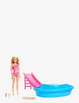 Barbie - Doll And Pool Playset, Blonde With Pool, Slide, Towel And Drink Accessories - Lėlė - Marga / raštuota