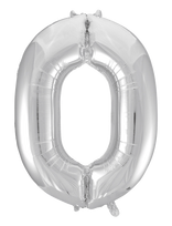 Joker - Foil Balloon Number 0 Silver 86 Cm - Vaikų šventės reikmenys - Sidabro