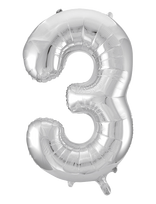 Joker - Foil Balloon Number 3 Silver 86 Cm - Vaikų šventės reikmenys - Sidabro