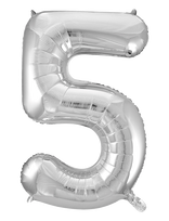 Joker - Foil Balloon Number 5 Silver 86 Cm - Vaikų šventės reikmenys - Sidabro