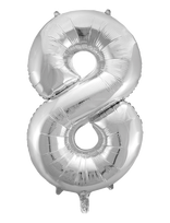 Joker - Foil Balloon Number 8 Silver 86 Cm - Vaikų šventės reikmenys - Sidabro