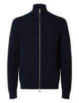 Selected - Slmdane Ls Knit Reg Struc Full Zip Noos - Megztinis su užtrauktuku - Tamsiai mėlyna