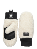 UGG - Uggfluff Mitten With Logo Tape - Kumštinės pirštinės - Kreminė spalva