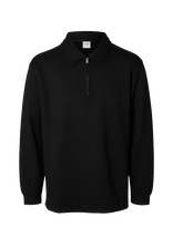 Selected - Slhrelax-Emanuel Soft Polo Zip Sweat Ex - Marškinėliai ilgomis rankovėmis - Juoda