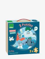 Vilac - Puzzle 3X16 Pcs - Animals Of The World By Michelle Carlslund - Medinė dėlionė - Marga / raštuota