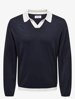 ONLY & SONS - Onsadrian Reg 12 Ls Contrast Polo Knit - Marškinėliai ilgomis rankovėmis - Tamsiai mėlyna