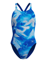 Speedo - Fl Printed Powerback - Sportinis maudymosi kostiumėlis - Mėlyna