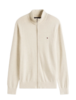 Tommy Hilfiger - Essential Cotton Zip Thru - Megztinis su užtrauktuku - Kreminė spalva