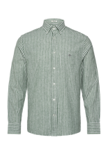 Gant - Reg Cotton Linen Stripe Shirt - Lininiai marškiniai - Žalia
