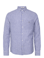 Gant - Reg Cotton Linen Stripe Shirt - Lininiai marškiniai - Mėlyna