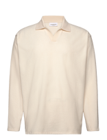 Lindbergh - V-Neck Jacquard Polo L/S - Marškinėliai ilgomis rankovėmis - Kreminė spalva