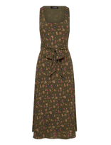 Lauren Ralph Lauren - Floral Belted Crepe Sleeveless Dress - Iki kelių ir midi suknelės - Žalia