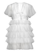 Bubbleroom - Deep V-Neck Tulle Dress - Trumpa suknelė - Balta