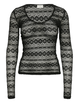 Kaffe - Kalorinda Ls Lace T-Shirt - Marškinėliai ilgomis rankovėmis - Juoda
