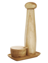 Aida - Raw Teak Ceramic Pepper Mill Set With Tray And Salt Jar - Druskos ir pipirų malūnėlis - Smėlio