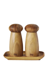 Aida - Raw Teak - Small Ceramic Grinder Set With Tray Grinder H13.4Xd6.0 Cm. / Tray L17Xw10Xh1.9Cm. - Prieskonių malūnėlis - Ruda