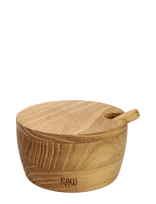Aida - Raw Teak Salt Jar With Lid + Spoon  Salt Jar: Dia.8.2Xh4Cm, Lid: Dia.8.2Xh1Cm, Spoon: L8.7Cm - Virtuvės stiklainis - Smėlio