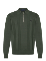 Fred Perry - Tonal Stripe Knitted Shirt - Polo marškinėliai ilgomis rankovėmis - Žalia