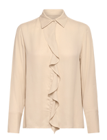 Gant - Reg Crepe Viscose Ruffle Blouse - Marškinėliai ilgomis rankovėmis - Smėlio
