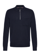 Tommy Hilfiger - Lambswool Zip Polo - Marškinėliai ilgomis rankovėmis - Tamsiai mėlyna