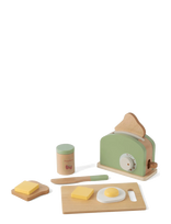 Dantoy - Toaster Set Wood In Gift Box - 9 Pcs - Žaislinės virtuvės aksesuarai - Marga / raštuota